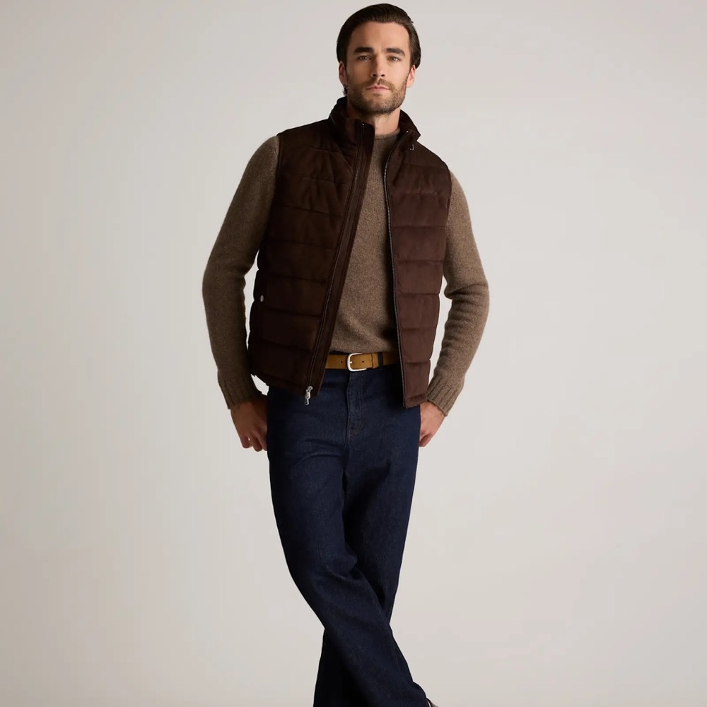 QUINCE 100% Suede Puffer Vest Mens Size XL Color Brown - Picture 3 of 11